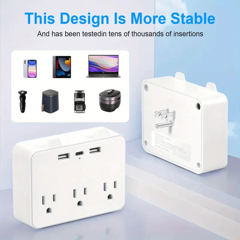 1pc Protection contre les surtensions avancée à 6 prises avec 3 ports USB, 1 USB