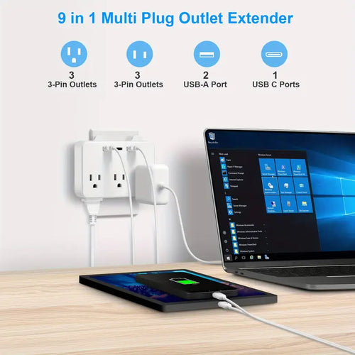1pc Protection contre les surtensions avancée à 6 prises avec 3 ports USB, 1 USB
