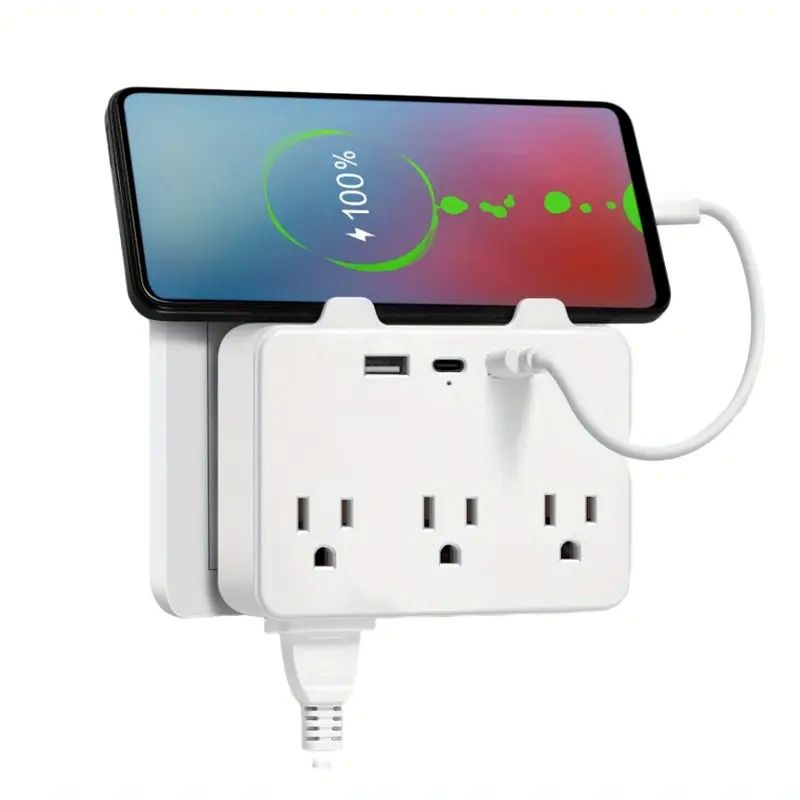 1pc Protection contre les surtensions avancée à 6 prises avec 3 ports USB, 1 USB