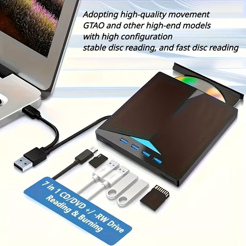 Lecteur et graveur CD/DVD portable - Clé USB C externe avec lecteur de carte SD