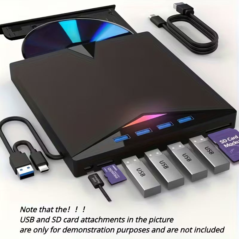 Lecteur et graveur CD/DVD portable - Clé USB C externe avec lecteur de carte SD
