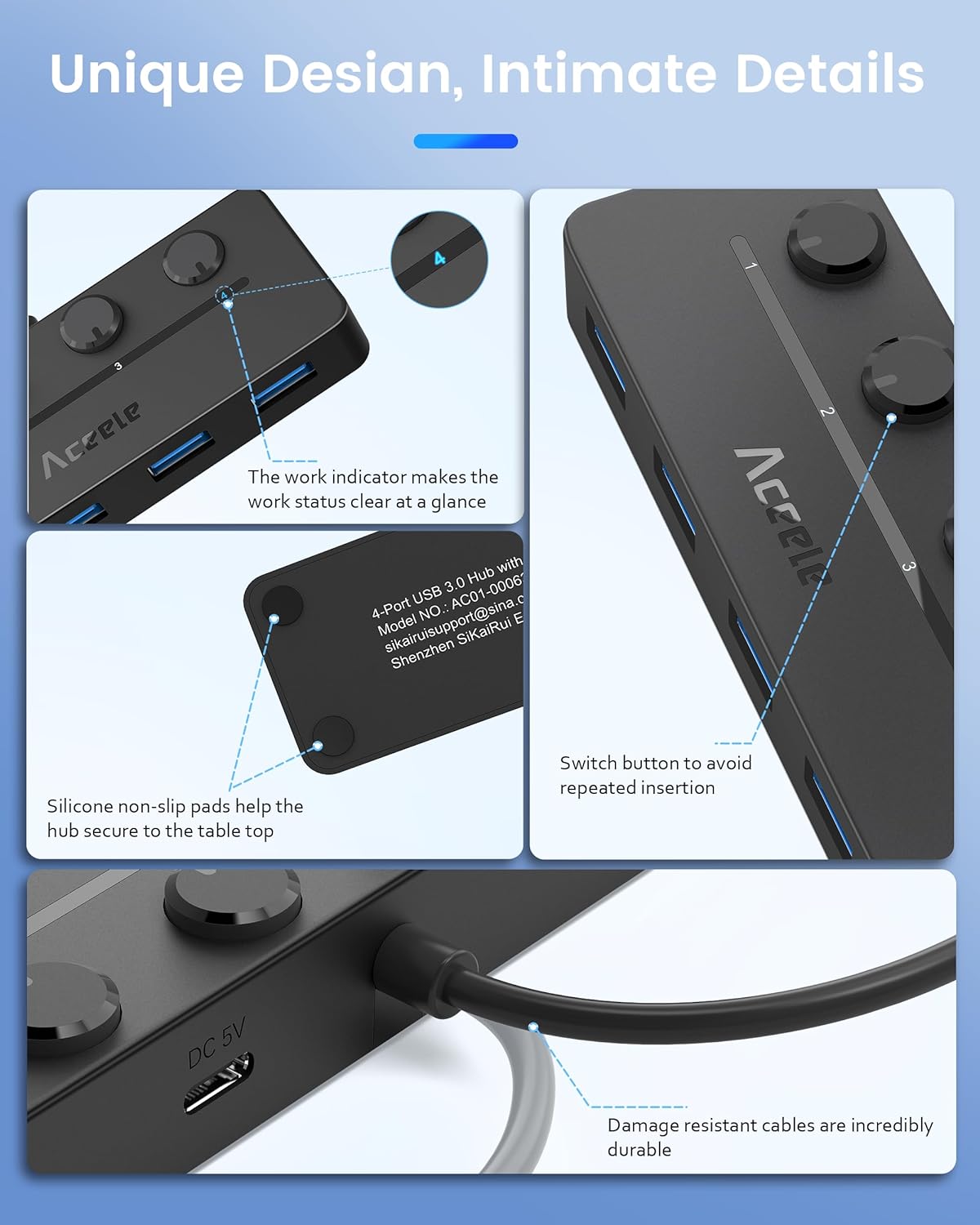 Aceele Hub USB 3.0 à 4 ports