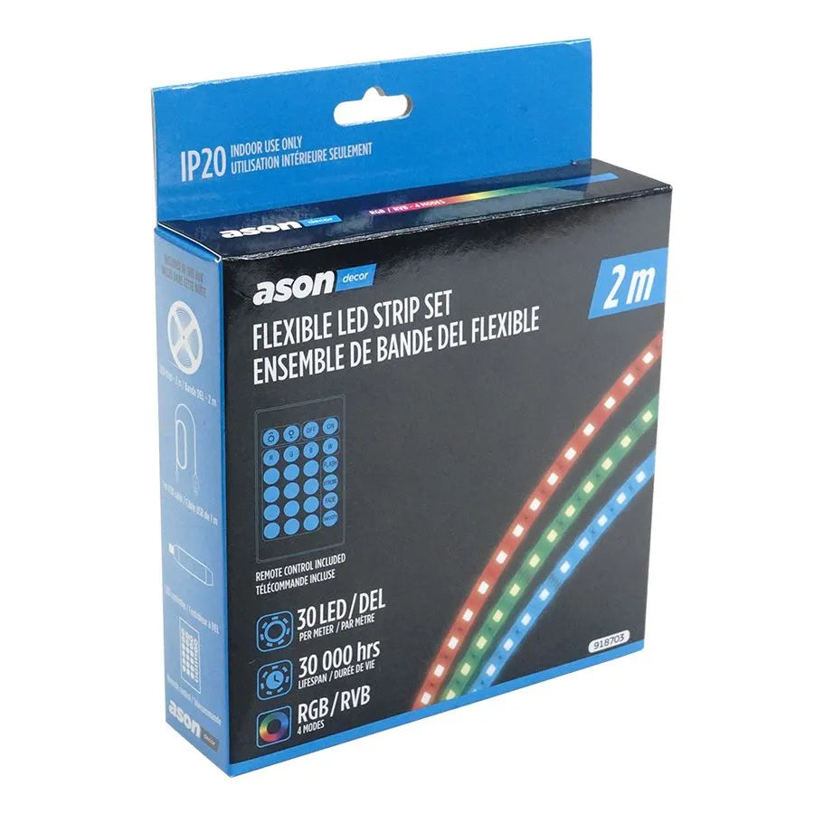 Bande DEL flexible avec télécommande - USB - 5 V - 30 DEL/m - RVB - 2 m