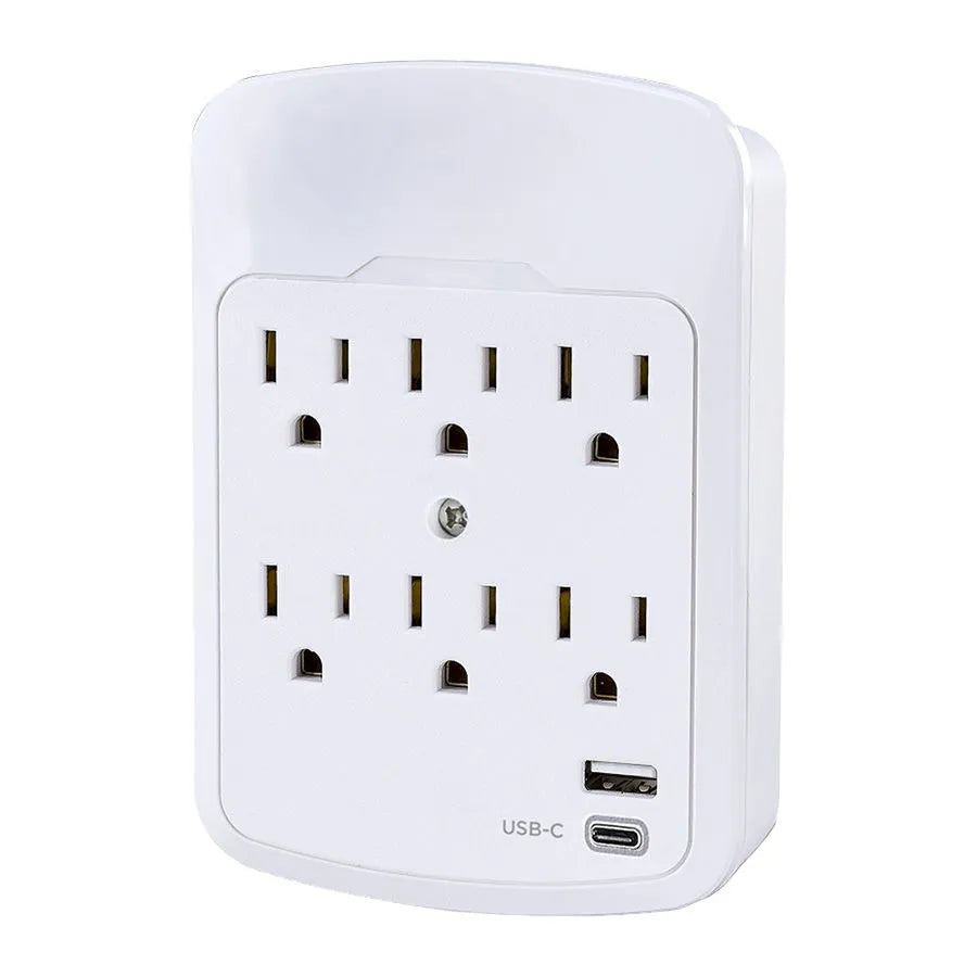 Adaptateur mural à 6 prises et 2 ports USB A/C