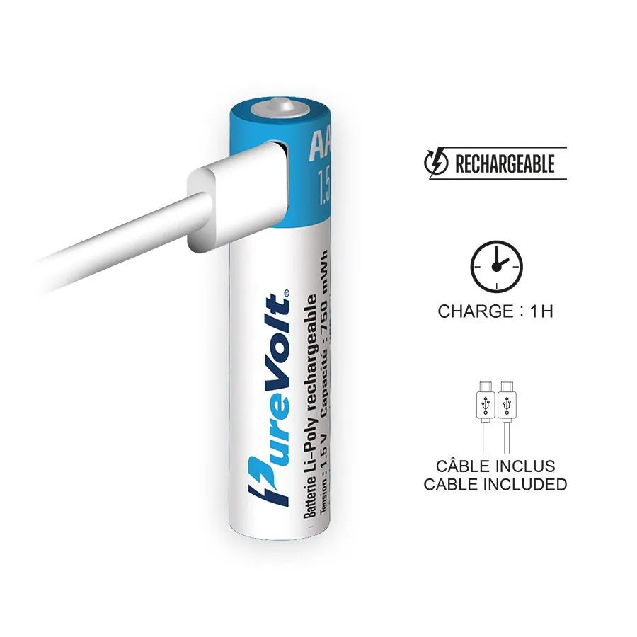 Pile rechargeable AAA Li-ion avec câble 2 x USB-C - 1.5V - Paquet de 2