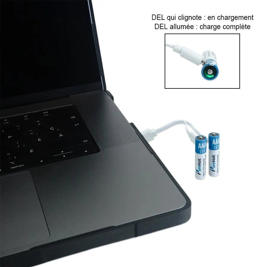 Pile rechargeable AAA Li-ion avec câble 2 x USB-C - 1.5V - Paquet de 2