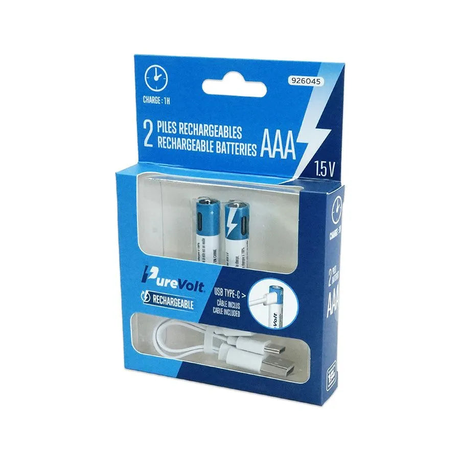 Pile rechargeable AAA Li-ion avec câble 2 x USB-C - 1.5V - Paquet de 2