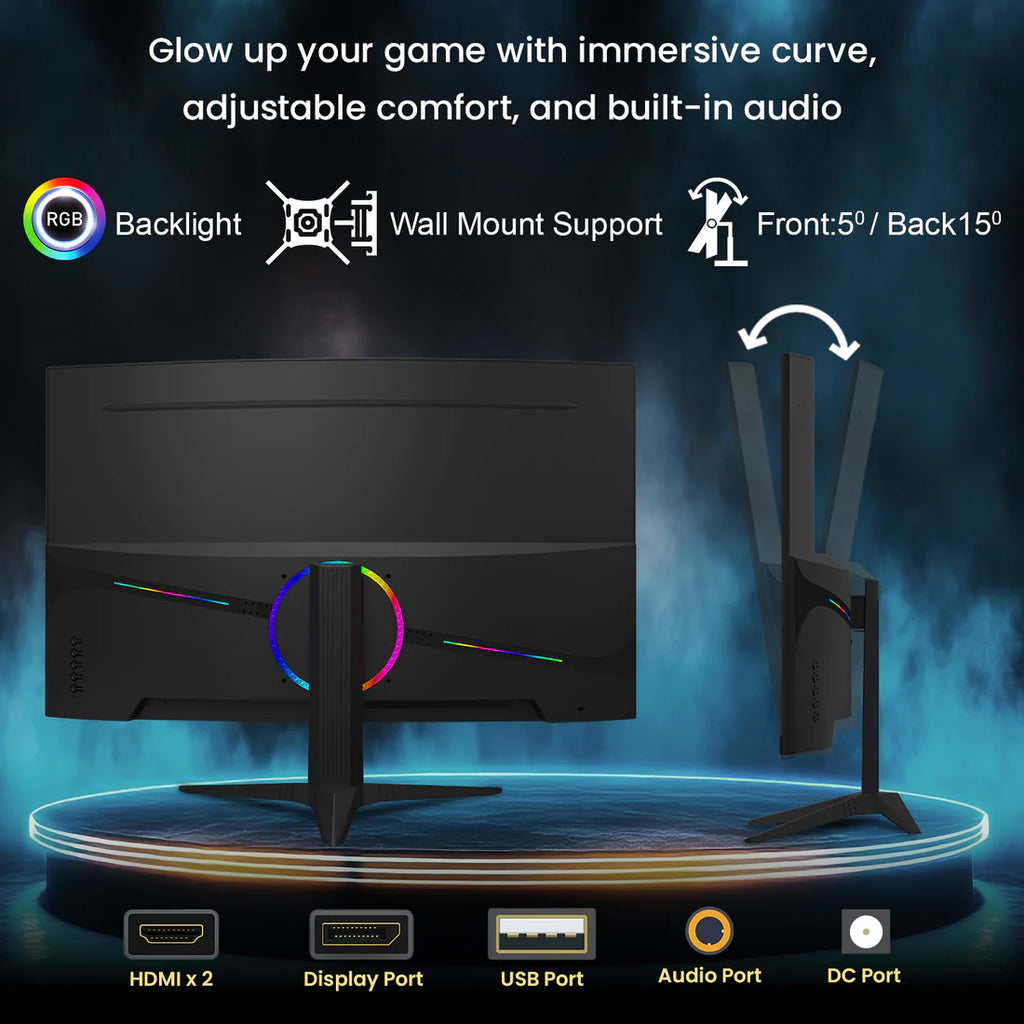 Moniteur de jeu incurvé HAJAAN 27 pouces FHD avec rétroéclairage RGB