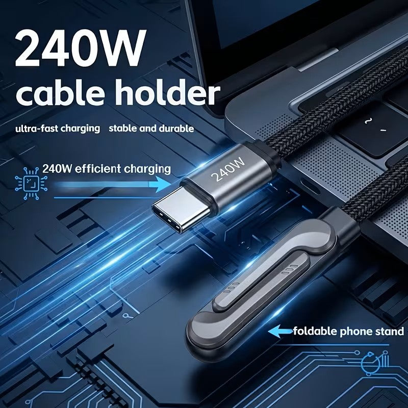 câbles de charge invisibles 240W avec support, câble de charge 2-en-1