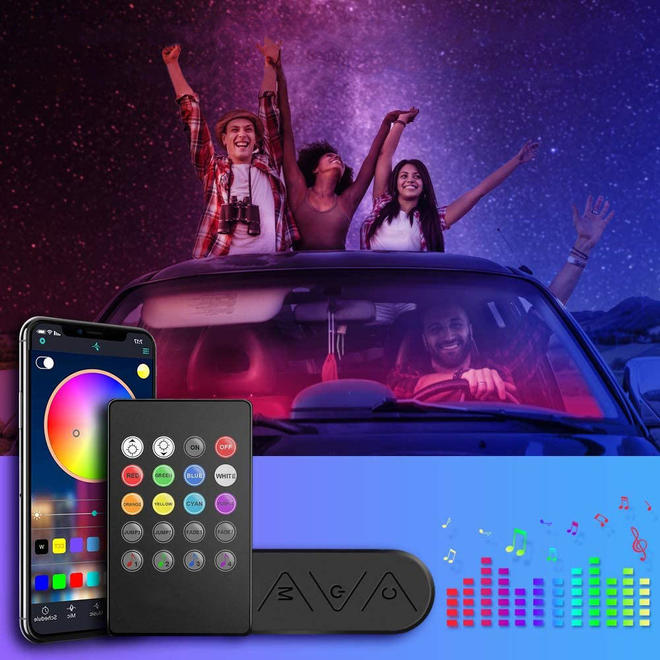 Bande lumineuse RVB pour voiture avec télécommande et contrôle APP 48 LED