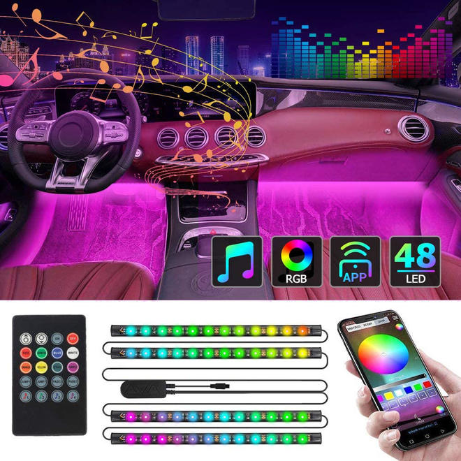 Bande lumineuse RVB pour voiture avec télécommande et contrôle APP 48 LED