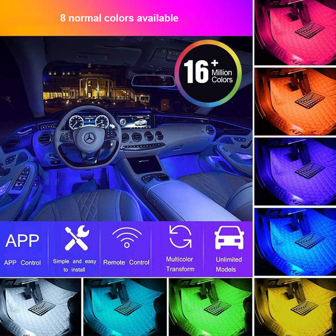 Bande lumineuse RVB pour voiture avec télécommande et contrôle APP 48 LED